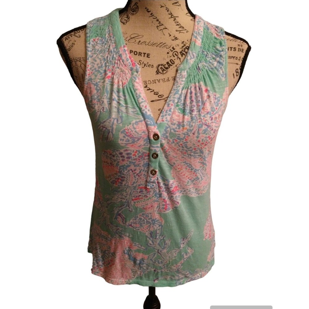 Lilly Pulitzer sleeveless 100%cotton Xxs top Beachy Cottagecore